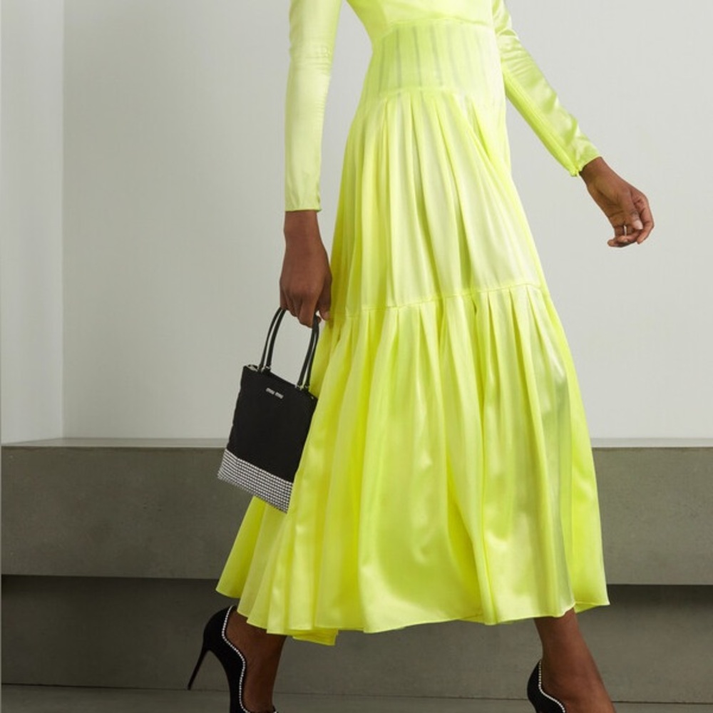 Alex Perry NWT Silk Satin Bikini Tier Ankle Length Dress in Lemon 8 - Picture 16 of 17